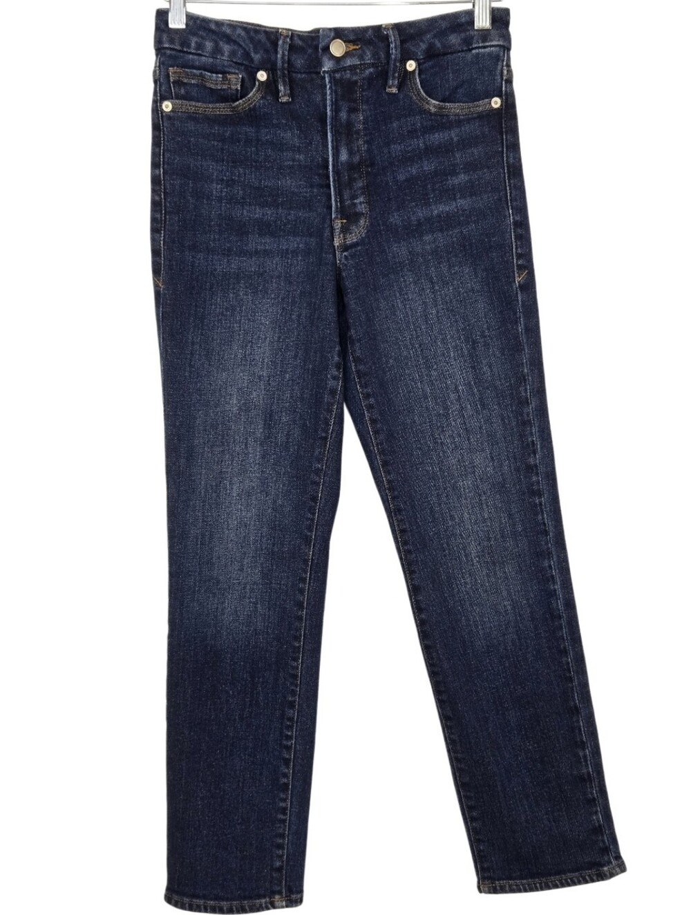 Good American Good Classic High Rise Slim Straight Jean Cropped Dark Wash 27 4 - Picture 2 of 15